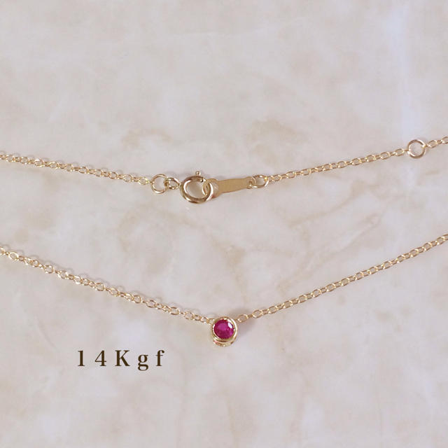 STAR JEWELRY(スタージュエリー)の14kgf 一粒ルビーネックレス／一粒ネックレス 3ミリ 華奢チェーン レディースのアクセサリー(ネックレス)の商品写真