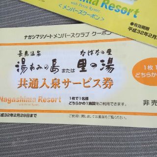 湯あみの島or里の湯入浴券2枚(遊園地/テーマパーク)