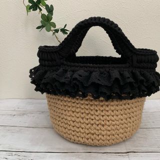 ☆再販☆ ハンドメイド かごバッグ 麻ひもバッグ ズパゲッティ(かごバッグ/ストローバッグ)