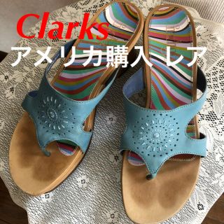 クラークス(Clarks)のClarks サンダル 靴 米購入 レア クラークス 革 水色 ベージュ S(サンダル)