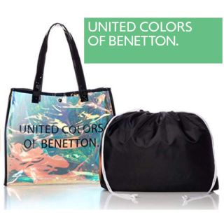 ベネトン(BENETTON)のベネトン オーロラ 透明 ミラー クリアトートバッグ（ブラック）(トートバッグ)