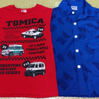 タカラトミー(Takara Tomy)の男の子　Tシャツ　半袖　シャツ　２枚セット　120 車　トミカ 状態良好　赤　青(Tシャツ/カットソー)