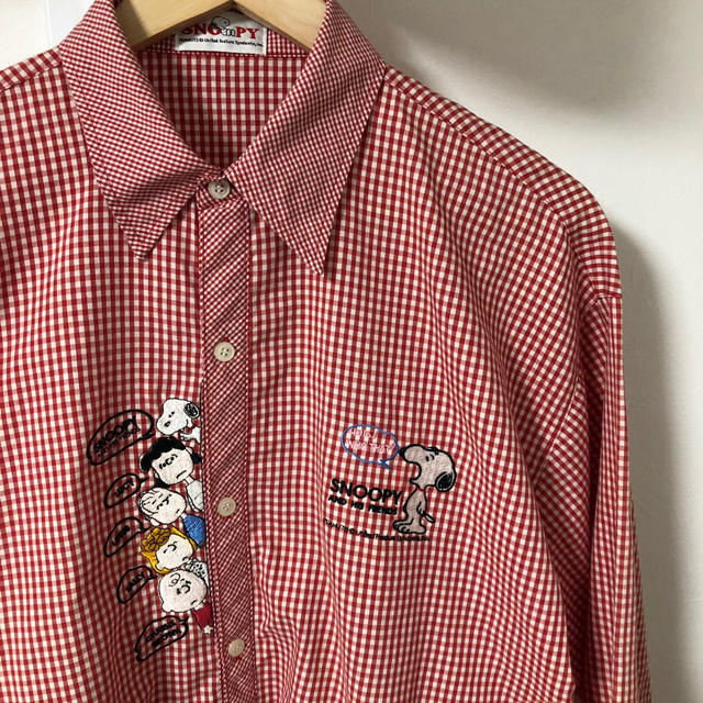 PEANUTS(ピーナッツ)の柄シャツ スヌーピー SNOOPY 長袖 ギンガムチェック メンズ古着 メンズのトップス(シャツ)の商品写真