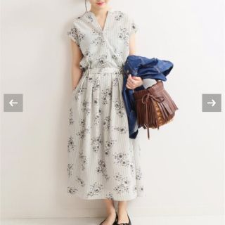 イエナ(IENA)のIENA 19SS ストライプフラワースキッパーシャツワンピース ☆美品 イエナ(ロングワンピース/マキシワンピース)