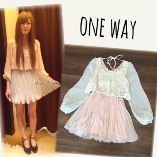 ワンウェイ(one*way)のoneway♡レースプリーツコンビワンピース 袖シフォン(ミニワンピース)