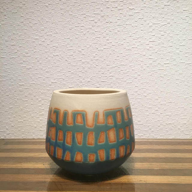 ●Trapezoid POT -Turquoise window-  No.38 インテリア/住まい/日用品のインテリア小物(花瓶)の商品写真