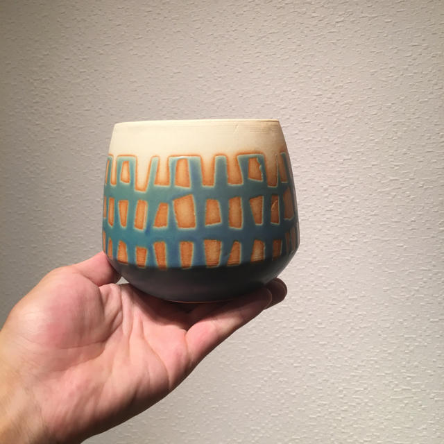 ●Trapezoid POT -Turquoise window-  No.38 インテリア/住まい/日用品のインテリア小物(花瓶)の商品写真