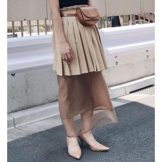 アメリヴィンテージ(Ameri VINTAGE)のAMERI PLEATS UNDER SHEER SKIRT ベージュ(ロングスカート)