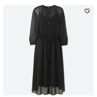 ユニクロ(UNIQLO)のユニクロ 黒色ギャザーシフォンワンピース(ロングワンピース/マキシワンピース)