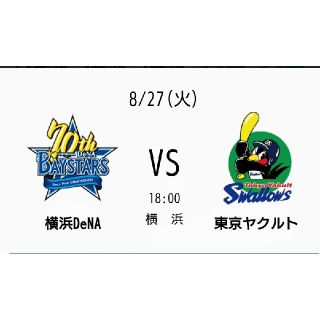 ヨコハマディーエヌエーベイスターズ(横浜DeNAベイスターズ)の☆8月27日(火)DeNA vs ヤクルト マリーンペア通路側(野球)