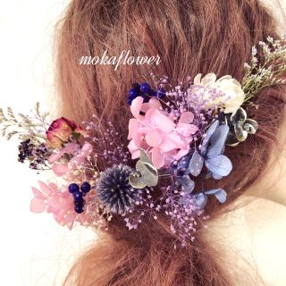 ピンクパープル＆アンティークブルーセット♡ヘッドドレス 髪飾り(ヘアピン)