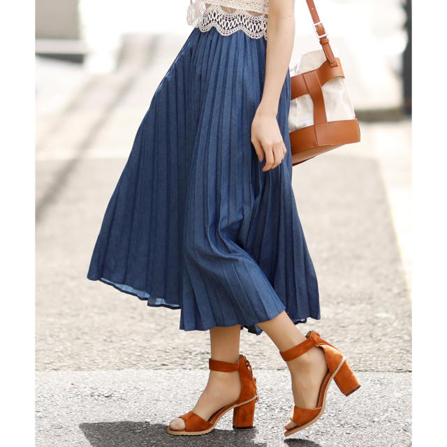 ジョーゼット ロング プリーツ スカート  デニム レディースのスカート(ロングスカート)の商品写真