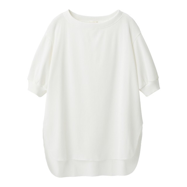 GU(ジーユー)の中条あやみさん着用☆gu☆ワッフルオーバーサイズT(5分袖)☆ホワイト☆希少xs レディースのトップス(Tシャツ(半袖/袖なし))の商品写真