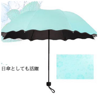 三つ折り畳式 雨傘兼日傘 紫外線カット/ミント×ブラック(傘)