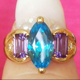 タサキ(TASAKI)のタサキ TASAKI リング ブルートパーズ アメジスト ダイヤモンド 金 指輪(リング(指輪))