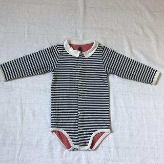 プチバトー(PETIT BATEAU)の【PETIT BATEAU】プチバトー 襟付きボーダー長袖前開きロンパース(ロンパース)