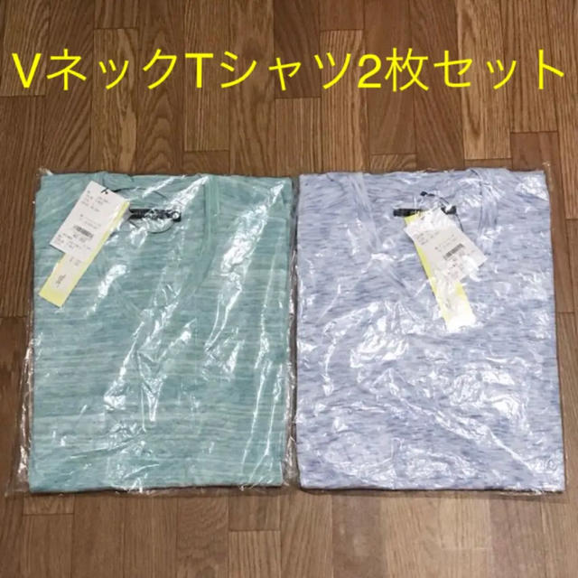 Auntie Rosa(アンティローザ)のヤードプリュス Vネック5分袖Tシャツ グリーン ブルー L 2枚セット メンズのトップス(Tシャツ/カットソー(半袖/袖なし))の商品写真