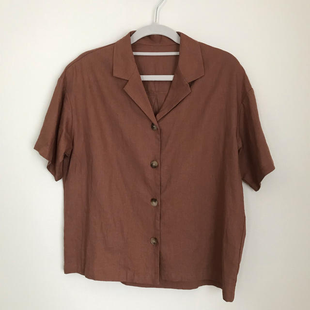 GU(ジーユー)のリネンブレンド オープンカラーシャツ brown レディースのトップス(シャツ/ブラウス(半袖/袖なし))の商品写真