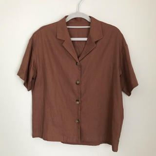 ジーユー(GU)のリネンブレンド オープンカラーシャツ brown(シャツ/ブラウス(半袖/袖なし))