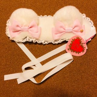新品 ベイビー くまみみヘッドドレス オフ白 ピンク くまくみゃ