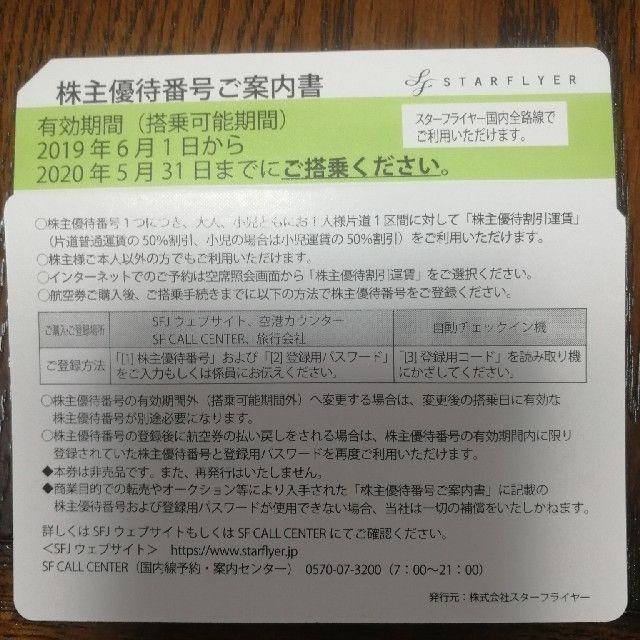 専用　限定割引　5枚　スターフライヤー　ＳＦ　株主優待券　2020年5月まで チケットの優待券/割引券(その他)の商品写真