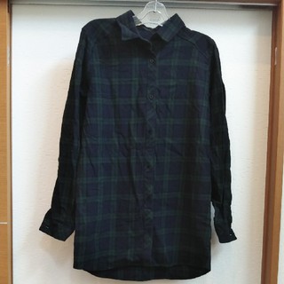 緑×紺　チェックシャツ(シャツ/ブラウス(長袖/七分))