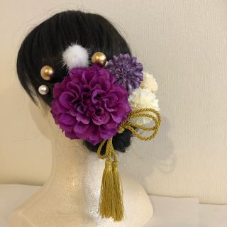 和装 髪飾り 10点セット(紫×白)(ヘアアクセサリー)