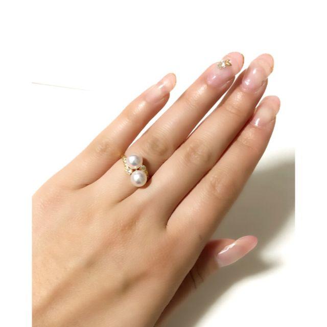 MIKIMOTO(ミキモト)のミキモト k18YG アコヤパール ダイヤモンド リング 8号 レディースのアクセサリー(リング(指輪))の商品写真