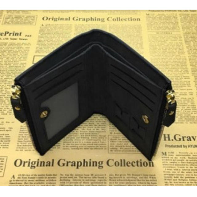 折り畳み財布 シンプル メンズ ダブルジッパー ファスナーカード 収納 黒色　 メンズのファッション小物(折り財布)の商品写真