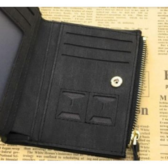 折り畳み財布 シンプル メンズ ダブルジッパー ファスナーカード 収納 黒色　 メンズのファッション小物(折り財布)の商品写真