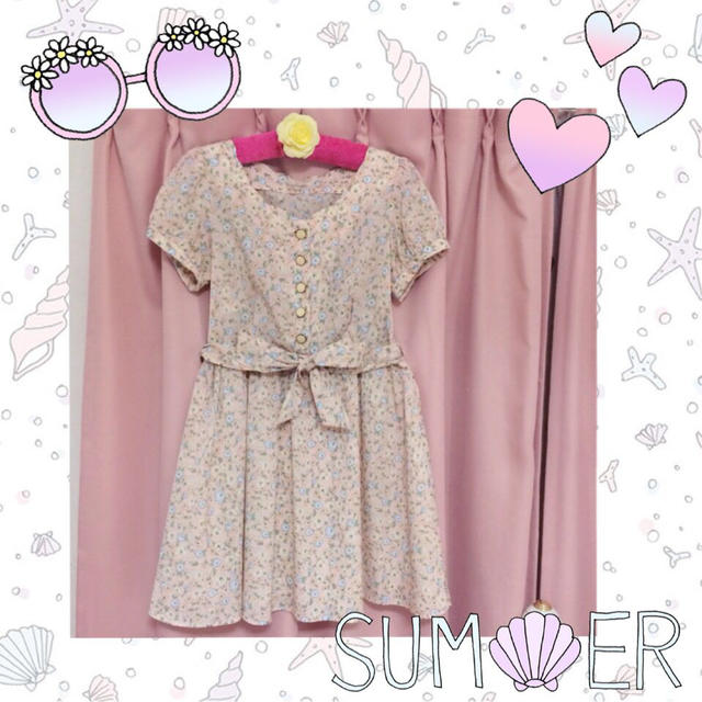 Dip Drops(ディップドロップス)の花柄ワンピース♡スカラップ♡リボン 格安 レディースのワンピース(ひざ丈ワンピース)の商品写真