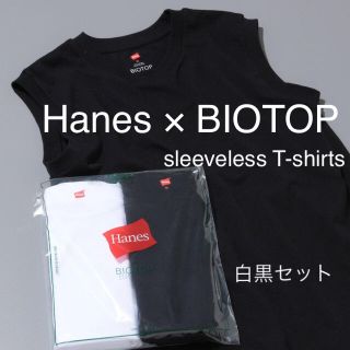 2枚セット ビオトープ アダムエロぺ ヘインズ ノースリーブ Hanes 白黒(Tシャツ(半袖/袖なし))