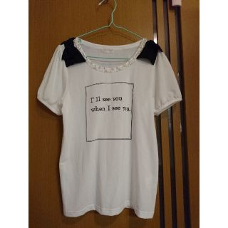 ロディスポット(LODISPOTTO)の可愛い♪肩リボン・ビジュー付きTシャツ(Tシャツ(半袖/袖なし))