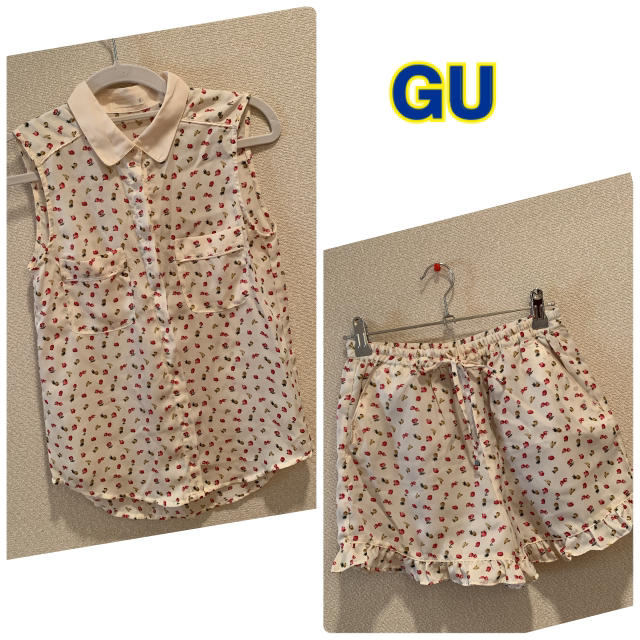 GU(ジーユー)のGU フルーツ柄 ノースリーブシャツ ハーフパンツ セット売り レディースのトップス(シャツ/ブラウス(半袖/袖なし))の商品写真