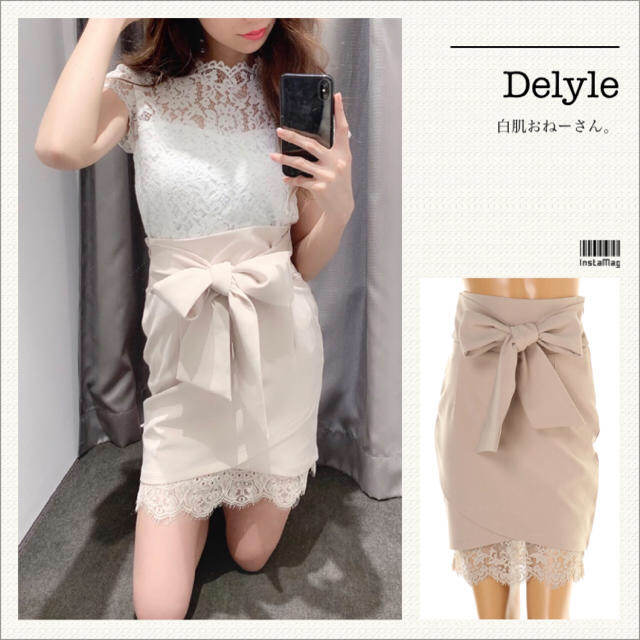 Delyle NOIR(デイライルノアール)のDelyle♡ラップカシュクールリボンレーススカート♡モカ レディースのスカート(ミニスカート)の商品写真