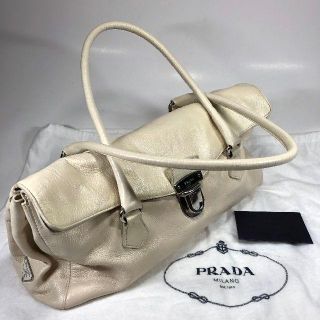 プラダ(PRADA)のプラダ レザー ハンドバッグ ベージュ保存袋付(ハンドバッグ)