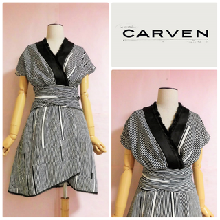 カルヴェン(CARVEN)の【CARVEN】モダン柄個性派ワンピース☆バイカラー(ひざ丈ワンピース)