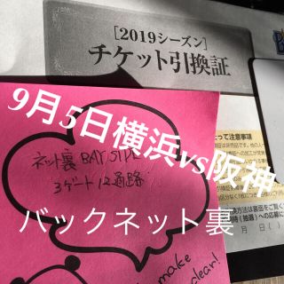 ヨコハマディーエヌエーベイスターズ(横浜DeNAベイスターズ)の9月5日 横浜vs阪神 バックネット裏(野球)