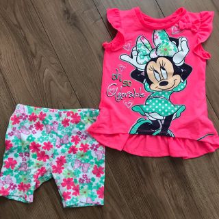 ディズニー(Disney)のDisney baby ミニーちゃんピンク&ブルー フリルタンクトップ&レギンス(Tシャツ/カットソー)