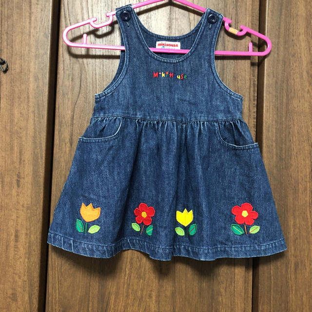 mikihouse(ミキハウス)のミキハウス デニムスカート ワンピース キッズ/ベビー/マタニティのキッズ服女の子用(90cm~)(ワンピース)の商品写真