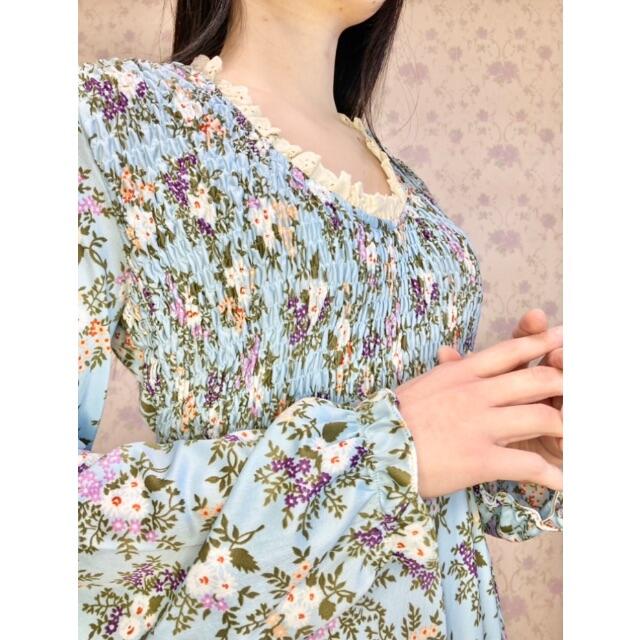 GUNNE SAX(ガニーサックス)のパウダーブルーと花柄が可愛いヴィンテージワンピース☆ レディースのワンピース(ひざ丈ワンピース)の商品写真