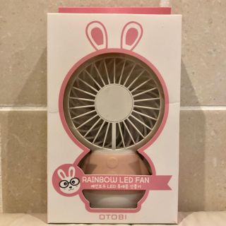 韓国 RAINBOW LED FAN ハンディ ファン 手持ち扇風機 ウサギ(扇風機)