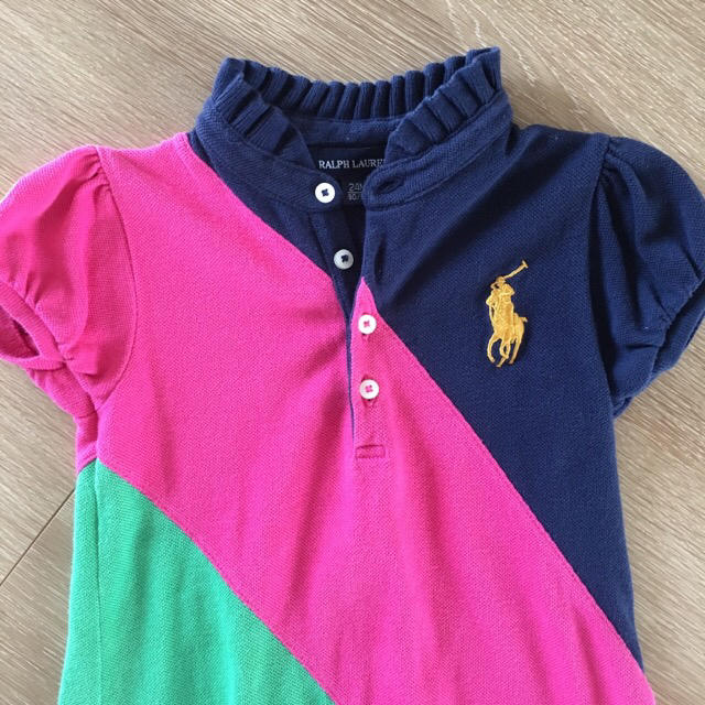 Ralph Lauren(ラルフローレン)のRalph Lauren♡ビッグポニー フリル 斜めボーダー 90 95 100 キッズ/ベビー/マタニティのキッズ服女の子用(90cm~)(ワンピース)の商品写真