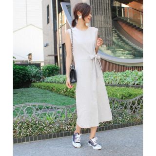 イエナ(IENA)のMode robe ノースリーブウエストリボンワンピース リネンロングワンピース(ひざ丈ワンピース)