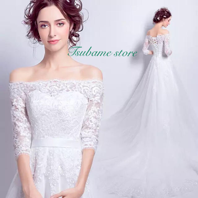豪華なエレガントなレース ベアトップ長袖の花嫁スリムのウェディングドレス2121 ウェディングドレス