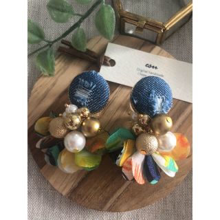 No.533▶︎newダメージデニムカボション▷シフォンフラワータッセルピアス(ピアス)