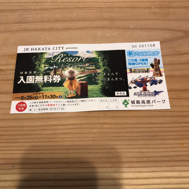 城島高原パーク入園無料券 チケットの施設利用券(遊園地/テーマパーク)の商品写真