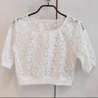 ディップドロップス(Dip Drops)の美品☆ ディップドロップス レース 花柄 トップス 白(カットソー(長袖/七分))