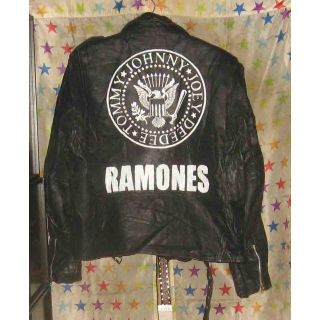 ラモーンズ　RAMONES　パンク　【手描き　バックペイント】　牛革XL(ライダースジャケット)