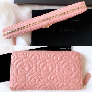 CHANEL 型押しカメリア 長財布 ピンクウォレット シャネル キャビアスキン-